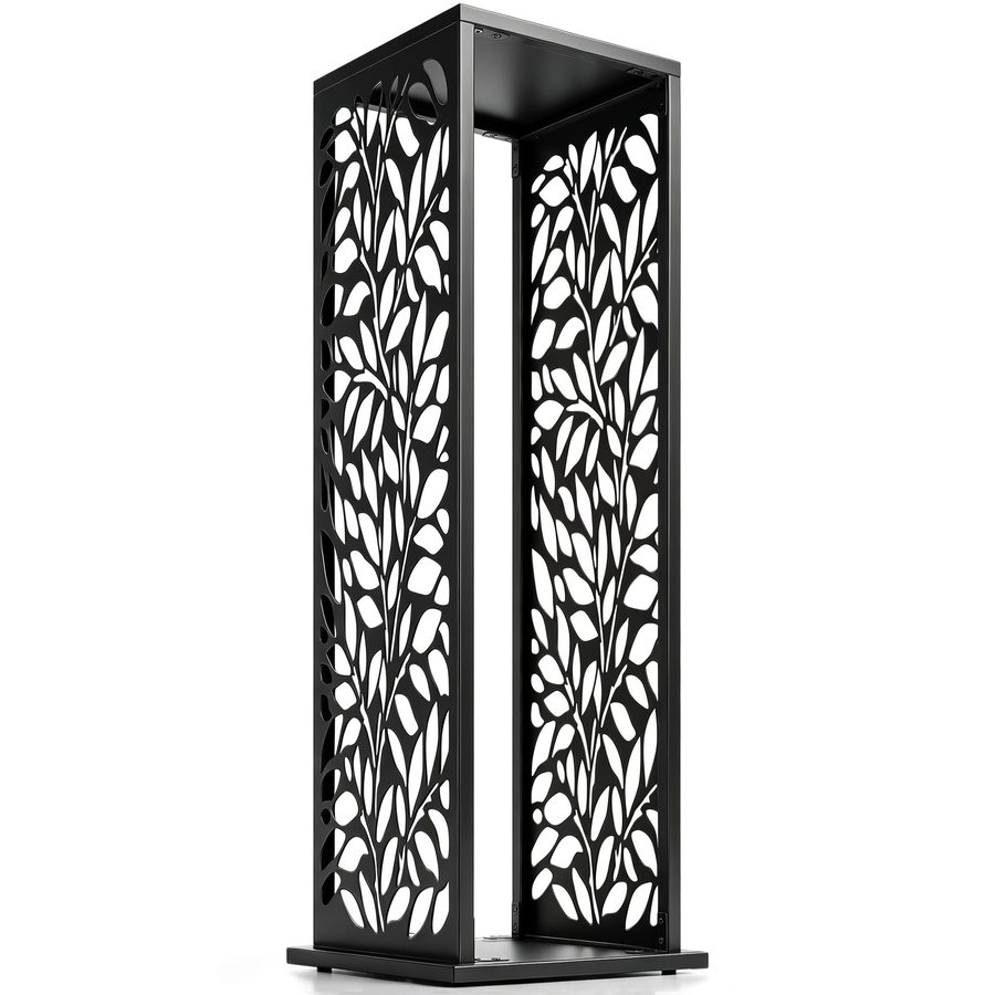 Outsunny Kaminholzregal 38 x 38 x 112cm erhöhtes Brennholzregal mit 4 Haken Dekorative Aussparungen verstellbar Füßen Kaminholzunterstand bis 100 kg Stahl Indoor Outdoor Holzregal für Garten Terrasse   Aosom