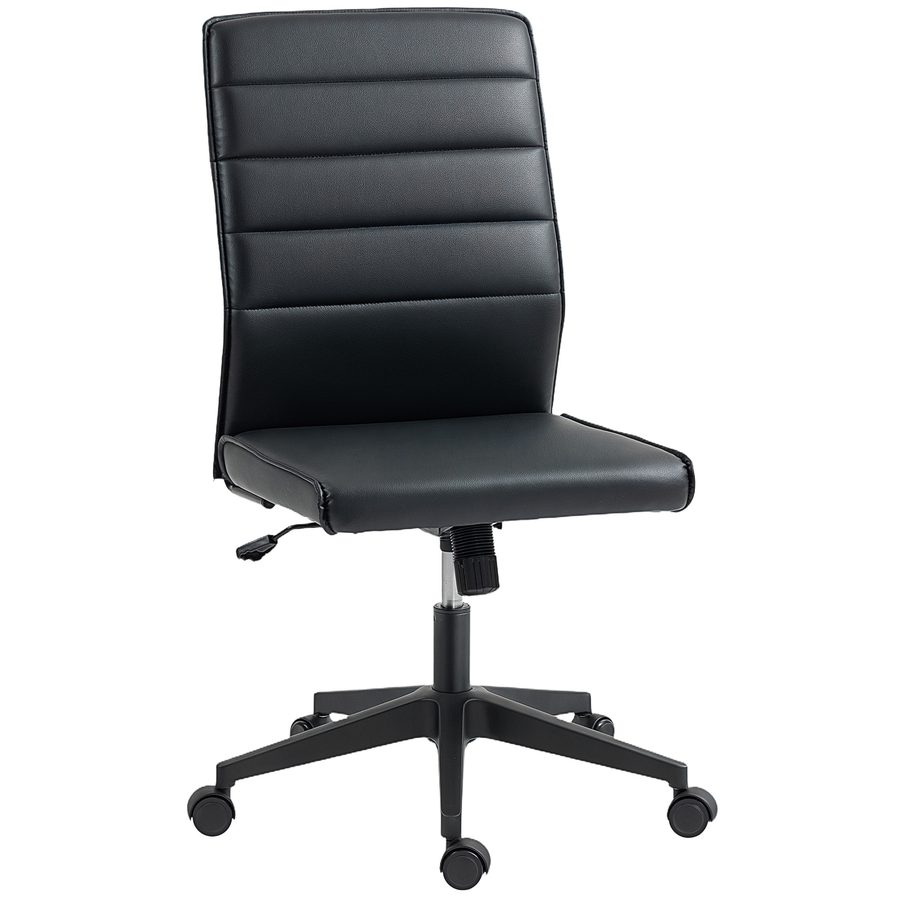 HOMCOM PU-Leder Bürostuhl mit Wippfunktion, Höhenverstellbar 97-107 cm, Drehstuhl mit geschwungener Rückenlehne und gepolstertem Sitz, Schwarz   Aosom