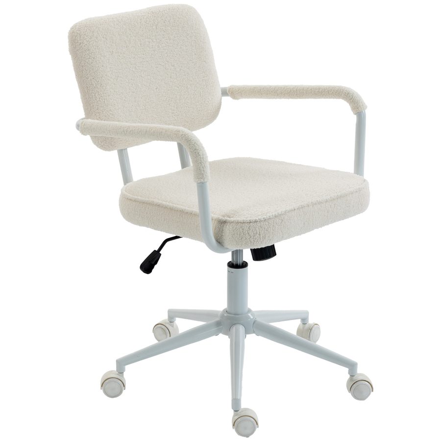 HOMCOM Schreibtischstuhl, höhenverstellbarer Bürostuhl mit Sherpa-Fleece-Optik, Drehstuhl mit Wippfunktion bis 120 kg, Schminkstuhl für Schlafzimmer, Creme   Aosom