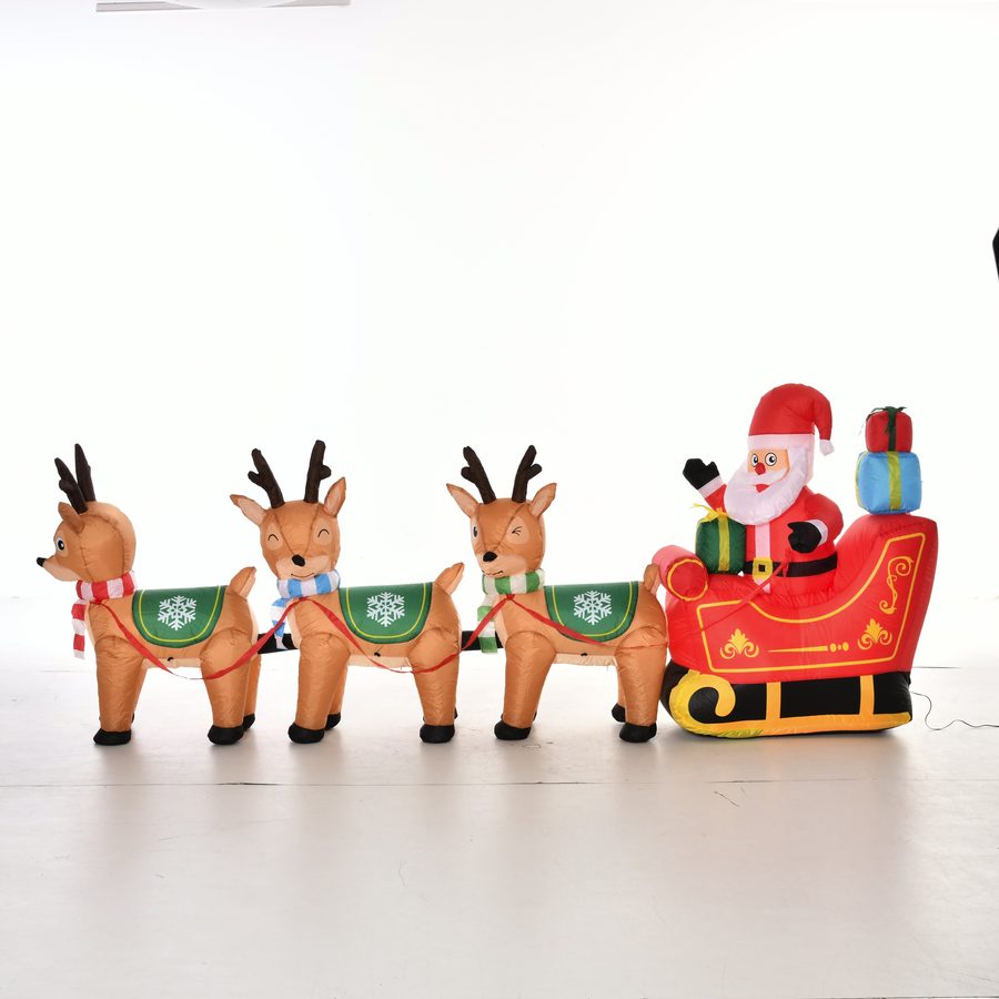 HOMCOM Aufblasbarer Weihnachtsmann auf Schlitten mit 3 Hirschen 1,3 m Weihnachtsdekoration mit Lichtern, automatisches Aufblasen aus Polyester   Aosom.de von HOMCOM