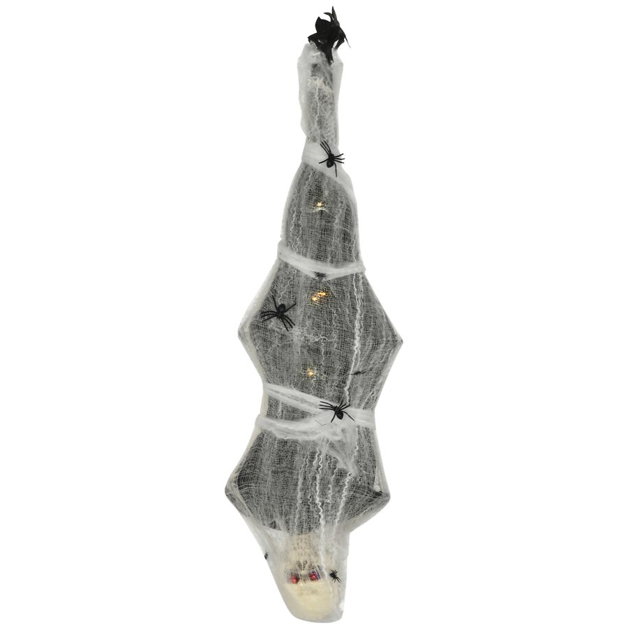 HOMCOM 170cm Halloween Dekoration Halloween-Mumie Hängend Skelett mit Augenglühen, Horror-Geräusche, Haustür Deko mit Spinnennetz in Lebensgröße für Indoor Outdoor   Aosom
