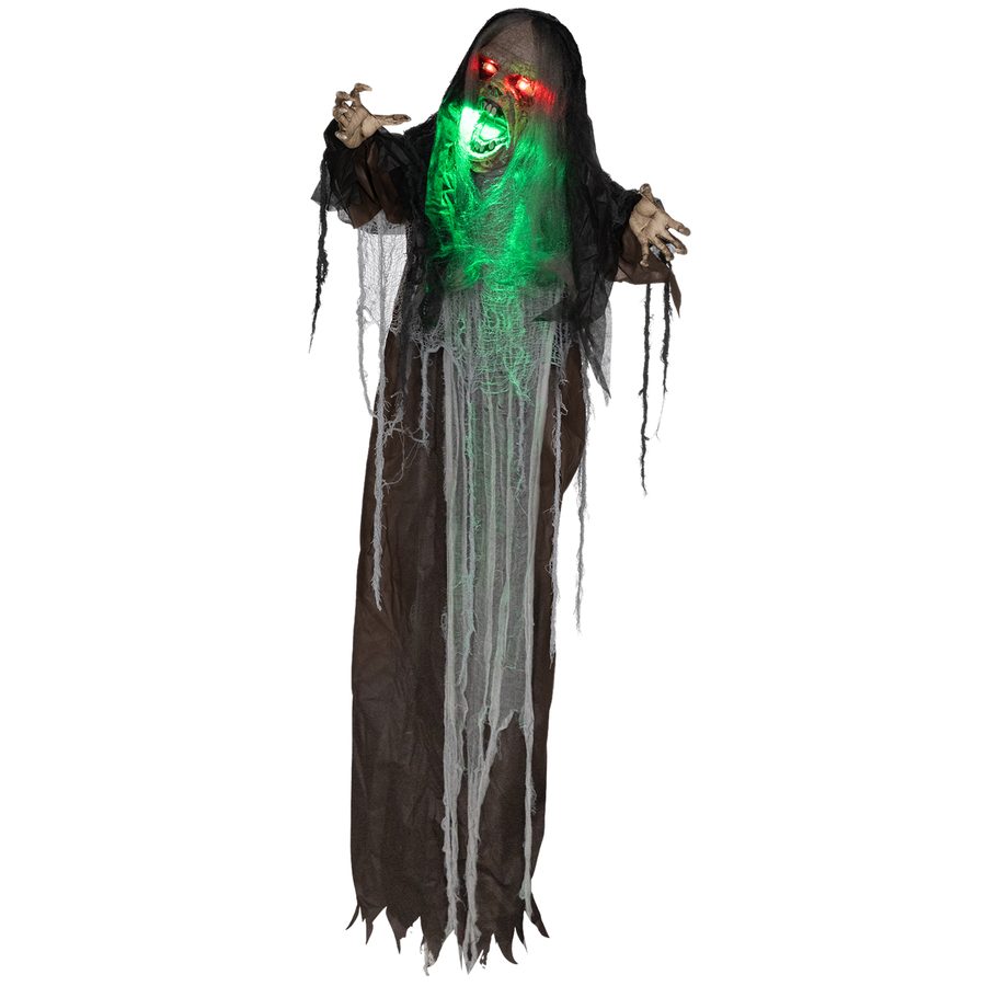 HOMCOM 183cm Halloween Dekoration Hängendes Monster mit grün LED-Lichter, Soundfunktion, Haustür Deko mit verstellbare Arme, Garten Dekofigur in Lebensgröße für Party   Aosom