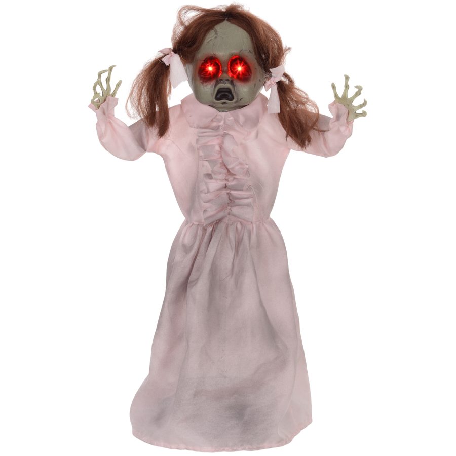 HOMCOM 76cm Halloween Dekoration Geisterpuppe mit LED-Lichter, Soundfunktion, Haustür Deko mit verstellbare Arme, Garten Dekofigur in Lebensgröße für Party   Aosom