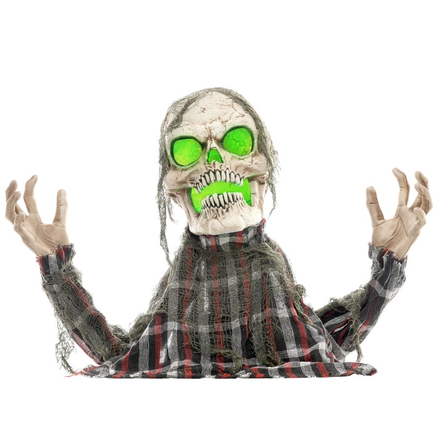 HOMCOM 70cm Halloween Dekoration Skelett Halbkörper Figur mit LED-Lichter, Soundfunktion, Haustür Deko mit verstellbare Arme, Halloween Horror Ornamente für Halloween Party   Aosom