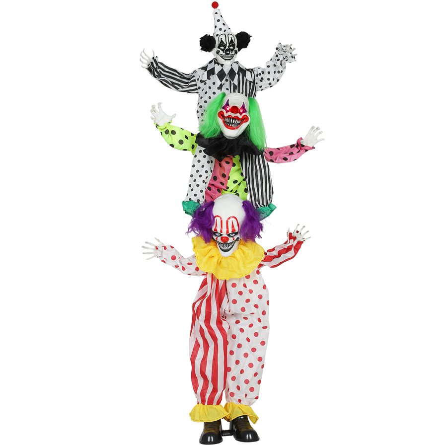 Outsunny Stapelbare Halloween-Animatronics-Clowns mit roten leuchtenden Augen, geräuschaktivierte gruselige Lebensgroße Clown-Halloween-Dekoration, Halloween-Deko für Indoor-Party-Requisiten   Aosom