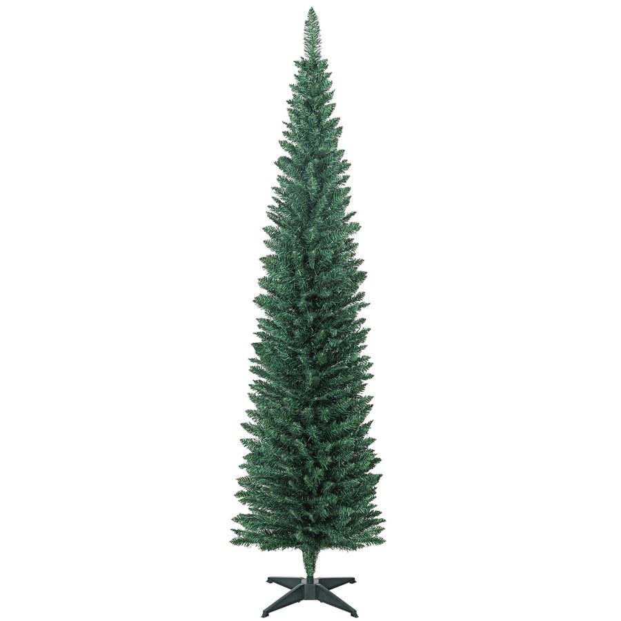 HOMCOM Künstlicher Weihnachtsbaum Slim 210 cm mit 401 Zweigen, hoher schlanker Tannenbaum mit Kunststofffuß, Weihnachtsdekoration, für Zuhause, Innen, Grün   Aosom