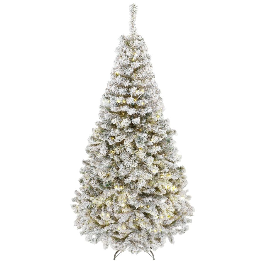 HOMCOM Weihnachtsbaum mit 240 warmweißen LEDs, 200 cm, verschneite Tanne, 850 schwer entflammbare, klappbare Zweige, klappbarer Metallfuß, Grün und Weiß   Aosom