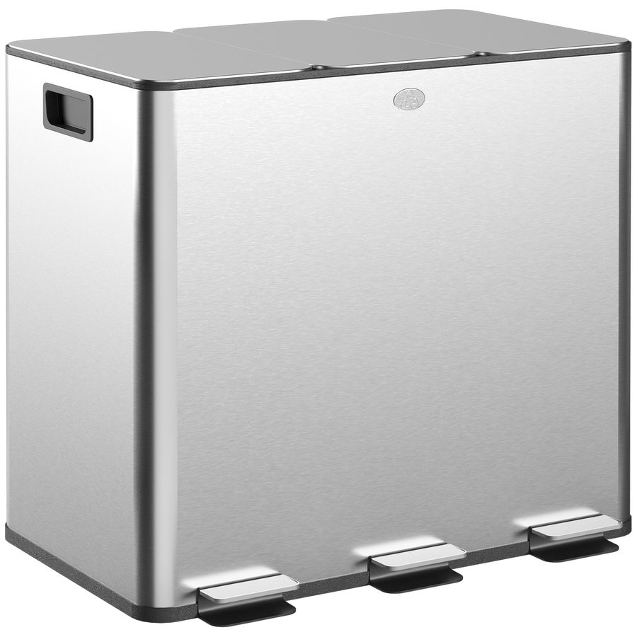 HOMCOM Mülleimer 3 x 15L Abfalleimer aus Edelstahl Mülltrennsystem mit Softclose Deckel und Herausnehmbare Inneneimer, Treteimer mit Deodorant-Fächern für Wohnzimmer, Büro, Silber   Aosom von HOMCOM