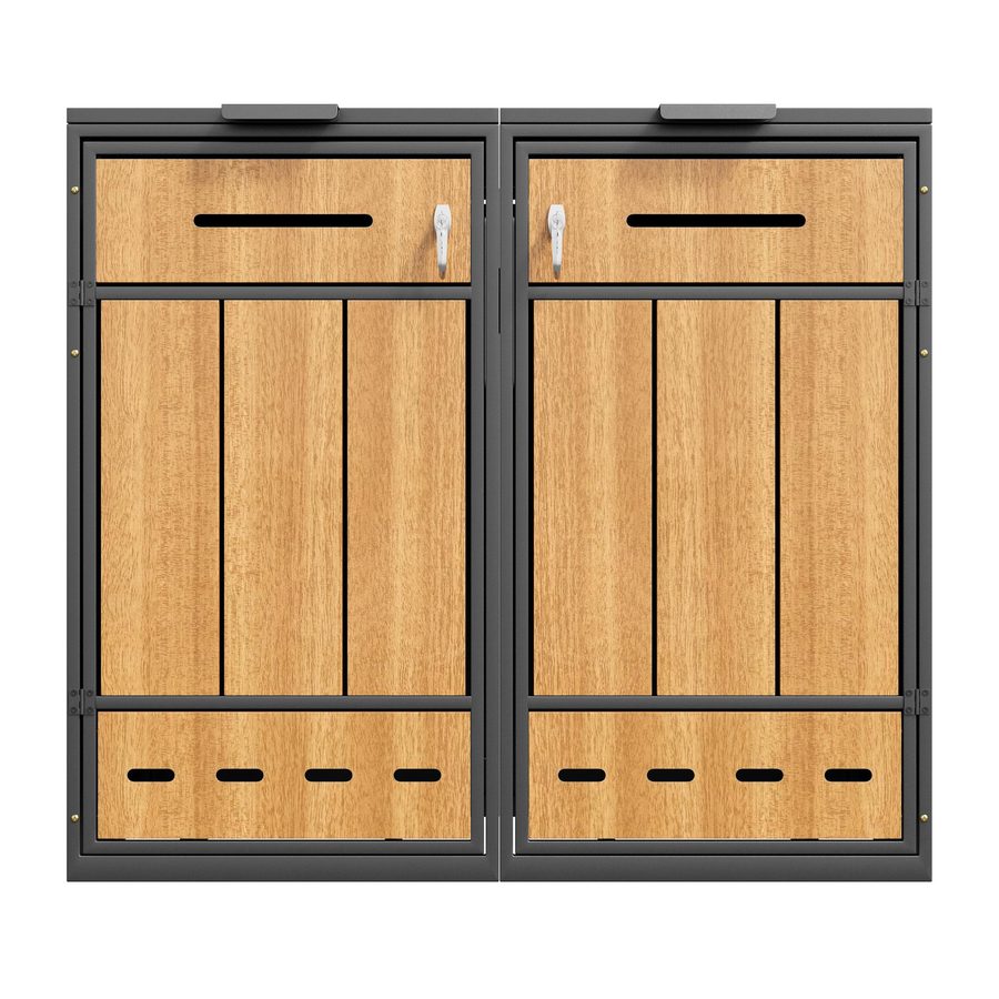 Mülltonnenbox mit Belüftungslöchern, für 2x 120–240 l und den Außenbereich geeignet, 132x84,5x118 cm, Grau+Naturfarbe