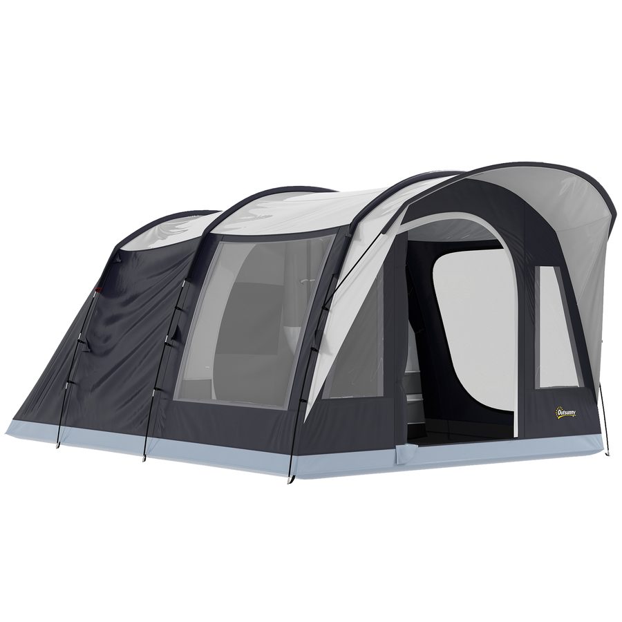 Outsunny Tunnelzelt für 2–4 Personen, Höhe 213 cm, 2 Räume, Familienzelt wasserdicht 3000 mm, Veranda, Fenster, Taschen, Haken, Tragetasche, Navyblau   Aosom