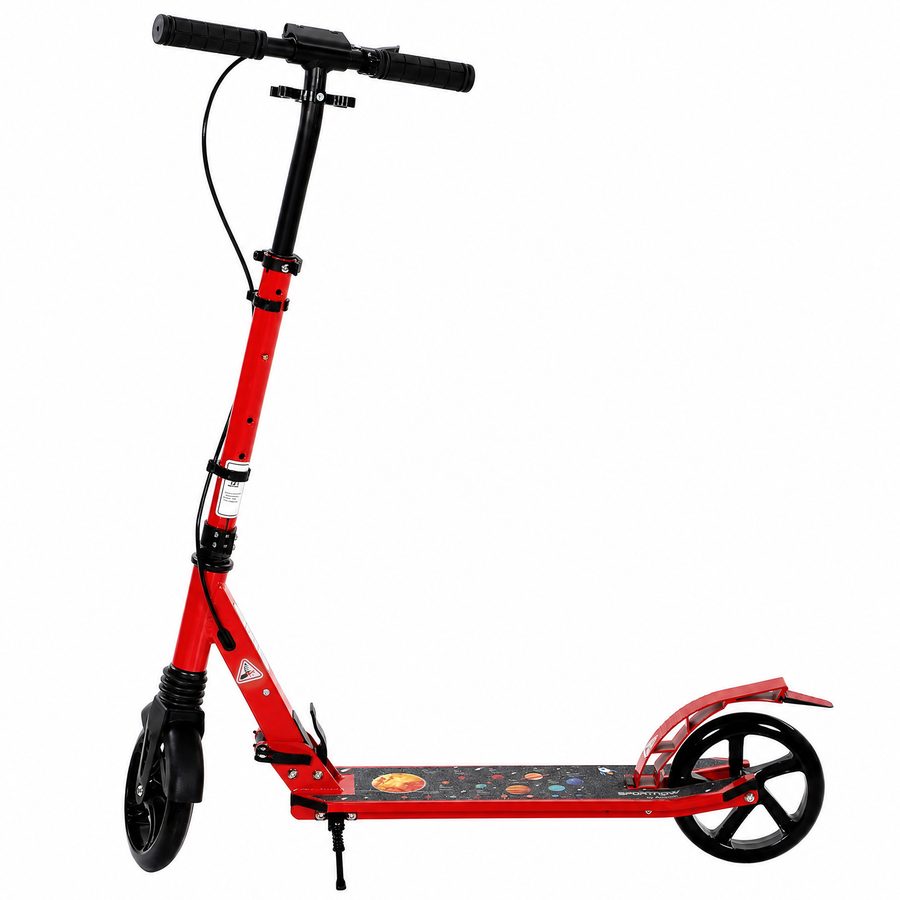 SPORTNOW Klapproller, verstellbarer Lenker, doppelte Hand-/Fußbremsen, 18 cm PU-Räder, Vorderradfederung, Aluminium-Roller für Jugendliche und Erwachsene ab 14 Jahren, Tragfähigkeit 100 kg, Rot   Aosom