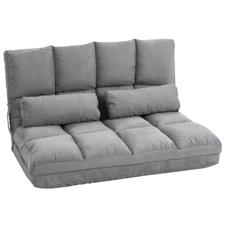 HOMCOM Bodenstuhl 2-in-1 Bodensessel & Bett mit Rückenlehne, verstellbar in 3 Positionen, Sitzkissen aus grauem Samt & Stahl, 102x73x60cm   Aosom.de