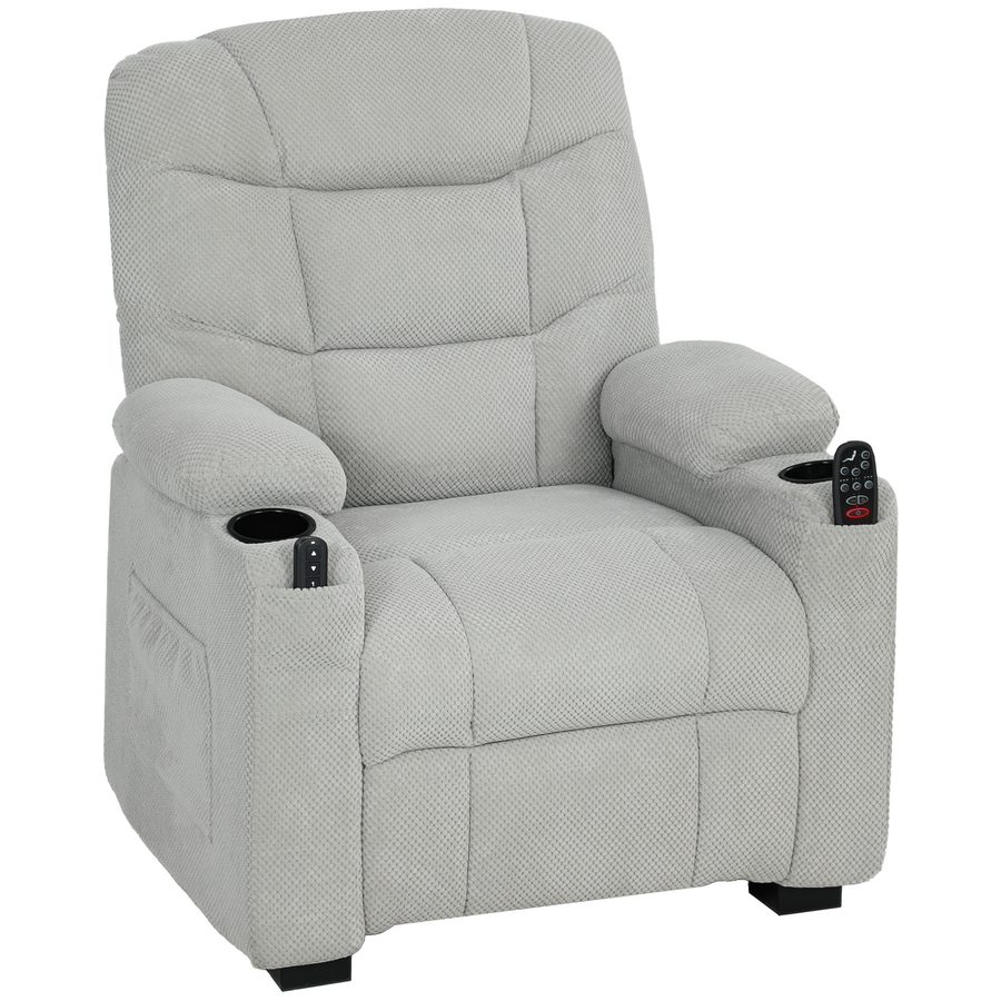 HOMCOM Relaxsessel, Elektrisch Fernsehsessel mit Massage & Wärme, TV-Sessel mit Liege- und Memory-Funktion, Samtoptik, Massagesessel mit Fernbedienung, USB-Anschluss, Becherhalter, Leisem Motor, Grau   Aosom
