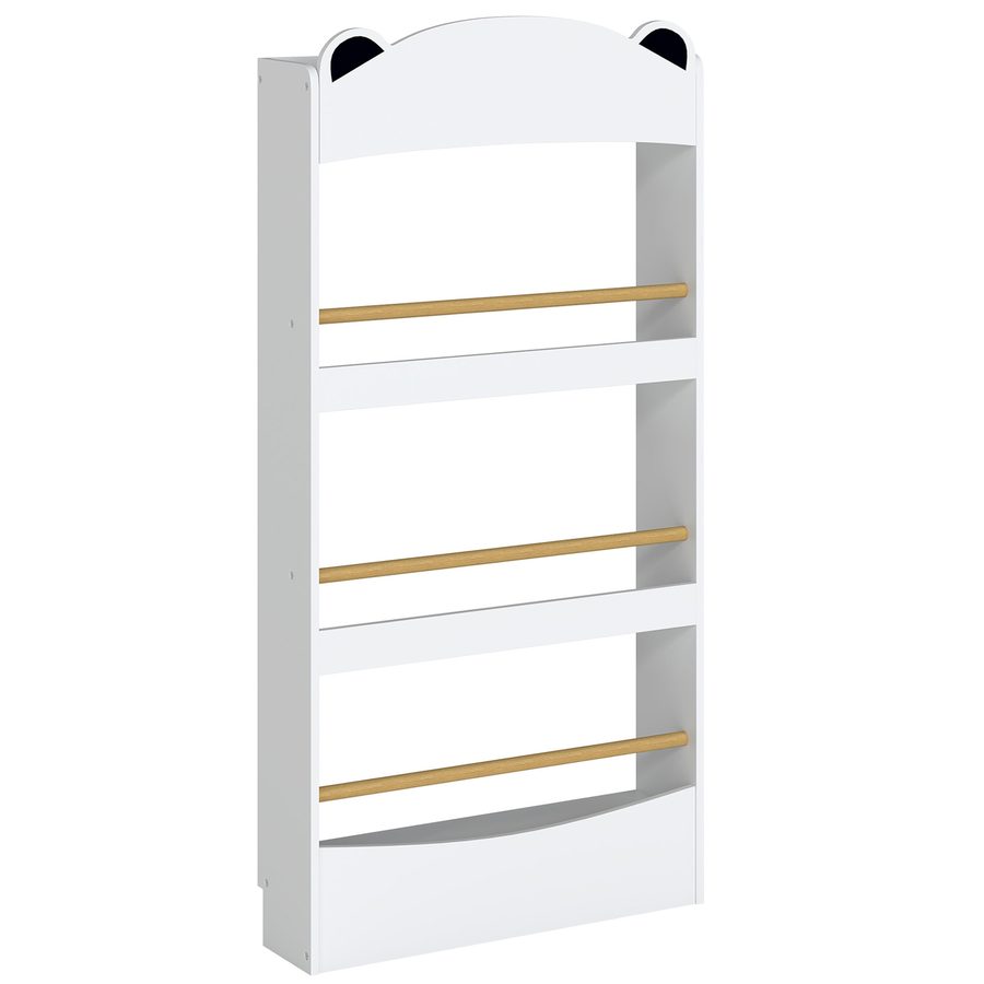 AIYAPLAY Bücherregal Kinder, Wandmontiert Kinderregal mit 4 Ebenen, Wandregal mit bärenförmige Design, Platzsparend Spielzeugregal für Bücher Spielzeug Kinderzimmer, 50 x 15 x 97 cm Weiß   Aosom