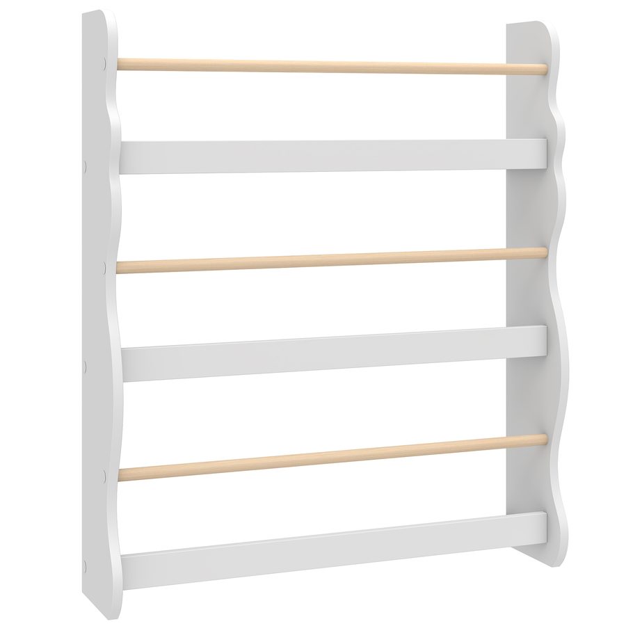 AIYAPLAY Bücherregal Kinder, Wandmontiert Kinderregal mit 3 Ebenen, Wandregal mit Kippschtz Platzsparend Spielzeugregal für Bücher Spielzeug Leseecke Kinderzimmer,  60 x 15 x 73 cm Weiß   Aosom