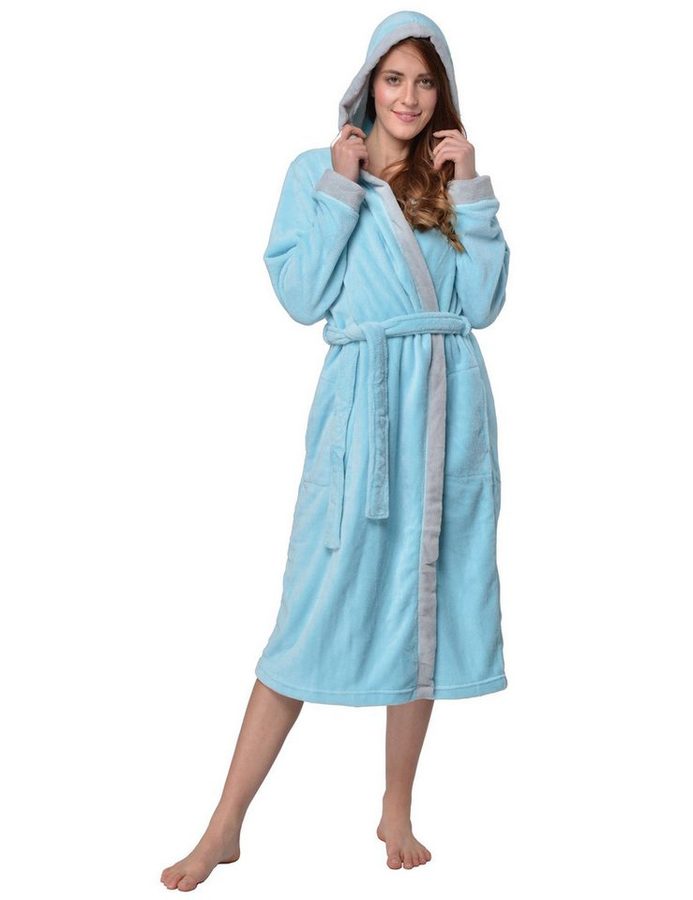 RAIKOU Damenbademantel Damen Bademantel mit Kapuze Coral-Fleece Flausch Relax Kuschel, Kapuze, Gürtel, atmungsaktiv leicht