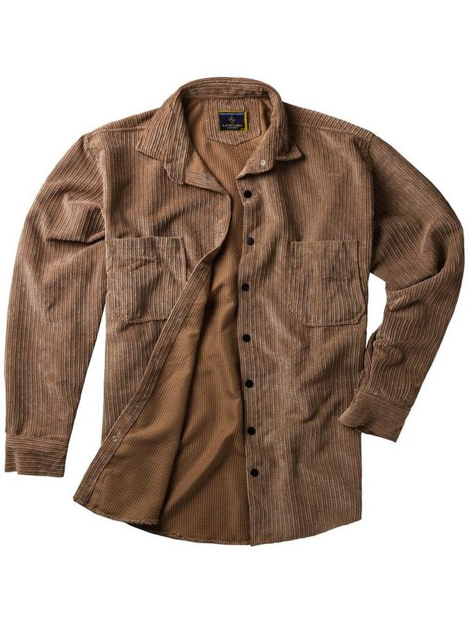 Lavecchia Langarmhemd Lavecchia Herren Cordhemd LV-5578 (Beige-Camel, 4XL) Herren Langarm Hemd Herrenhemd