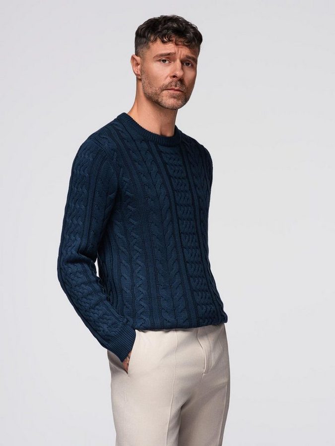 OMBRE Rundhalspullover Eleganter Herrenpullover mit interessantem Strickmuster von OMBRE