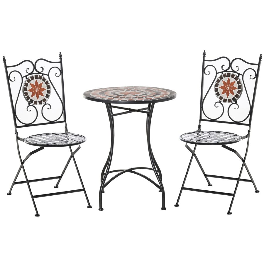 Outsunny Gartenset Balkonmöbel Set für 2 Personen mit Mosaiktisch und 2 faltbaren Stühlen aus Metall, mehrfarbig für Garten und Terrasse   Aosom.de