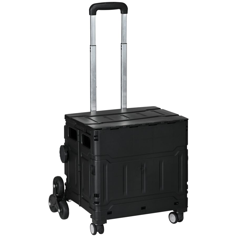 HOMCOM Einkaufstrolley Klappbar, bis 80 kg tragbar, Einkaufswagen mit Verstellbarem Teleskop-Griff, Treppensteiger mit Deckel, Transportwagen  Aosom
