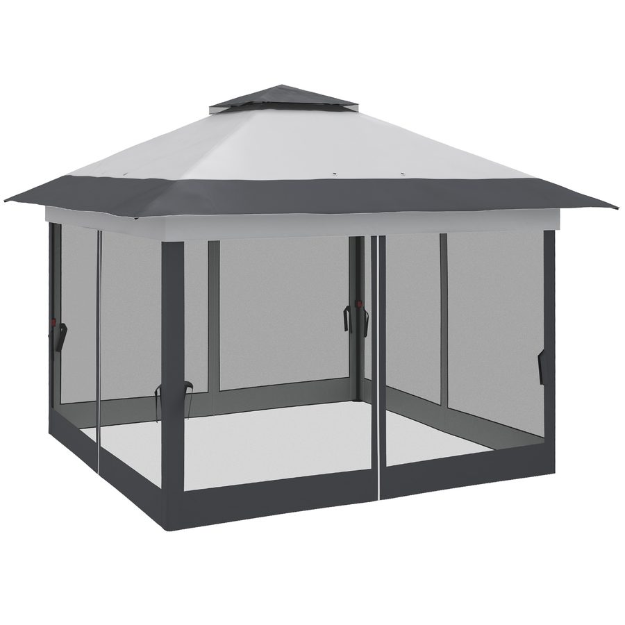 Outsunny Gartenpavillon Pop-Up-Faltpavillon aus Stahl Polyester Moskitonetze + Transporttasche mit Rollen Grau   Aosom