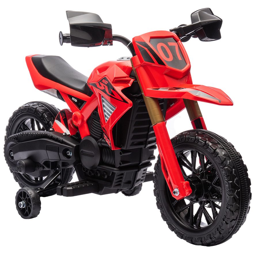 AIYAPLAY Kinder Elektro-Motorrad, 6V Kindermotorrad mit Stützrädern, Kinderfahrzeug mit Hupe und Startgeräusch, 3 km/h, für 3-8 Jahre Kinder, max. 30 kg, Rot   Aosom