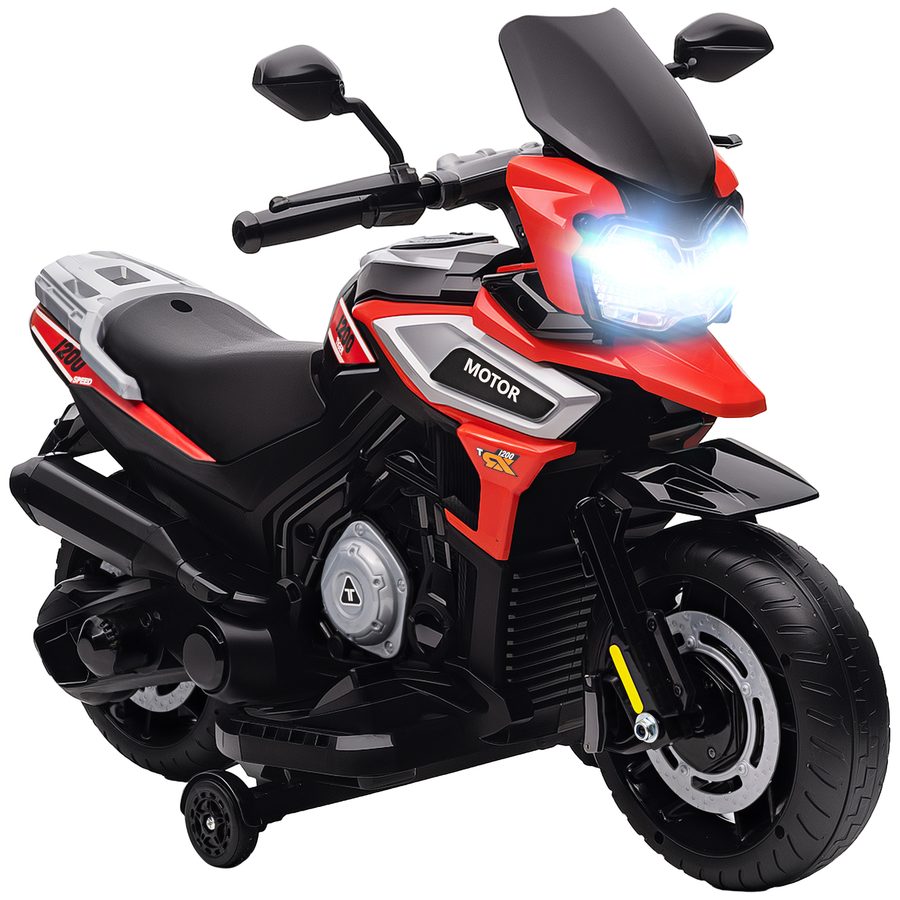 AIYAPLAY Elektro Motorrad Kinder 6V Elektromotorrad Kindermotorrad mit 2 Hilfsrädern, Beleuchtung, Musik, Soft-Start, bis zu 2,4 km/h für Kinder von 1,5-3 Jahren Rot   Aosom von AIYAPLAY