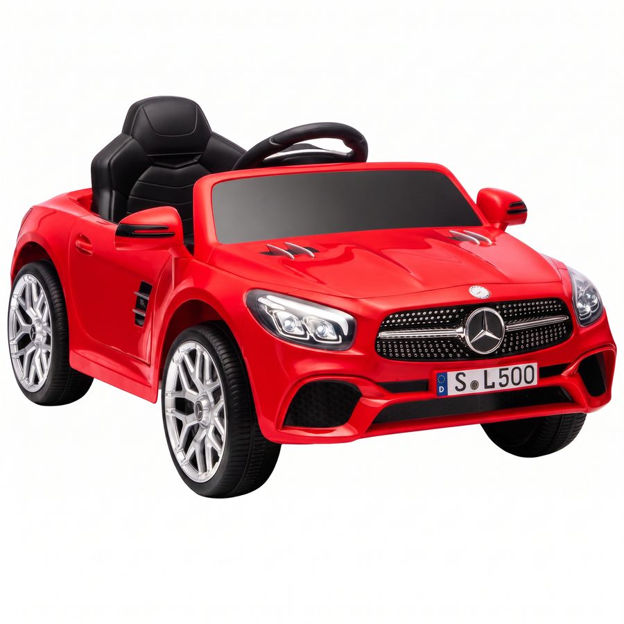 AIYAPLAY Elektro-Kinderauto Mercedes-Benz SL500 Lithium-Batterie 12V mit Fernbedienung 2,4 G 2 Motoren Federung Sanfter Anlauf Licht Musik Hupe Bluetooth 3-5 Jahre 3-5 km/h Rot   Aosom