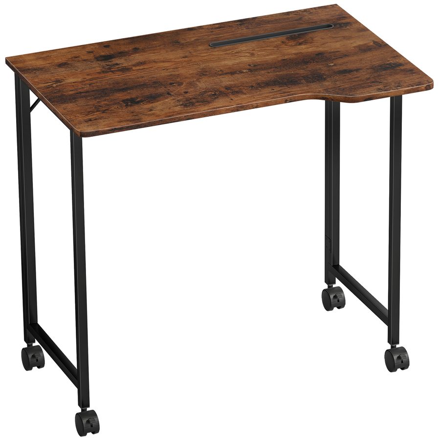 HOMCOM Klappschreibtisch 80 x 52 cm, Computertisch auf Rollen mit Geräteschlitz, für Home-Office, kleine Räume oder Schlafzimmer, einfache Montage, Braun   Aosom