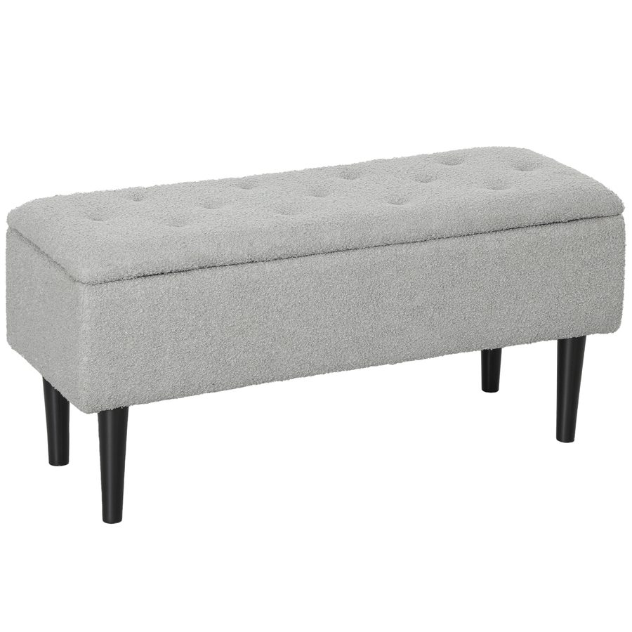 HOMCOM Sitzbank mit Stauraum Polsterbank mit Klappdeckel in Grau Samtoptik Truhenbank für Wohnzimmer Schlafzimmer 95 x 38 x 45 cm   Aosom.de