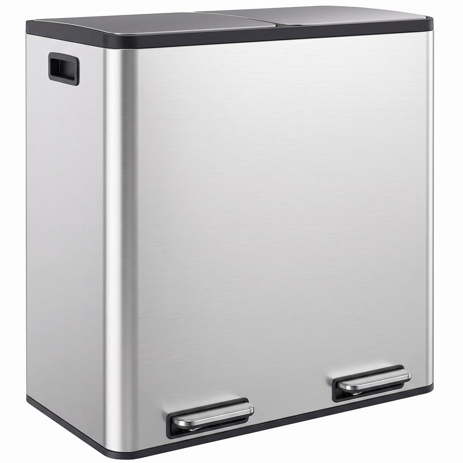 HOMCOM Mülleimer Küche 2 x 30 Liter Mülltrennsystem aus Edelstahl Treteimer Abfalleimer mit Pedal, Soft-Close- und Offenhalte-Deckeln, Herausnehmbaren Inneneimern Silber   Aosom