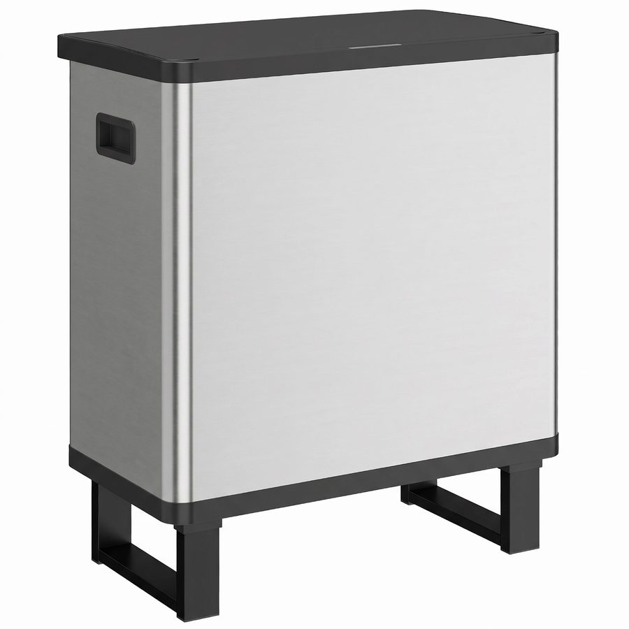 HOMCOM Automatischer Mülleimer mit Sensor, 3 Fächer (3x18L), Edelstahlsammelbehälter, herausnehmbare Inneneimer, gedämpfter Verschluss, mit Deckel, Griff, Silber   Aosom
