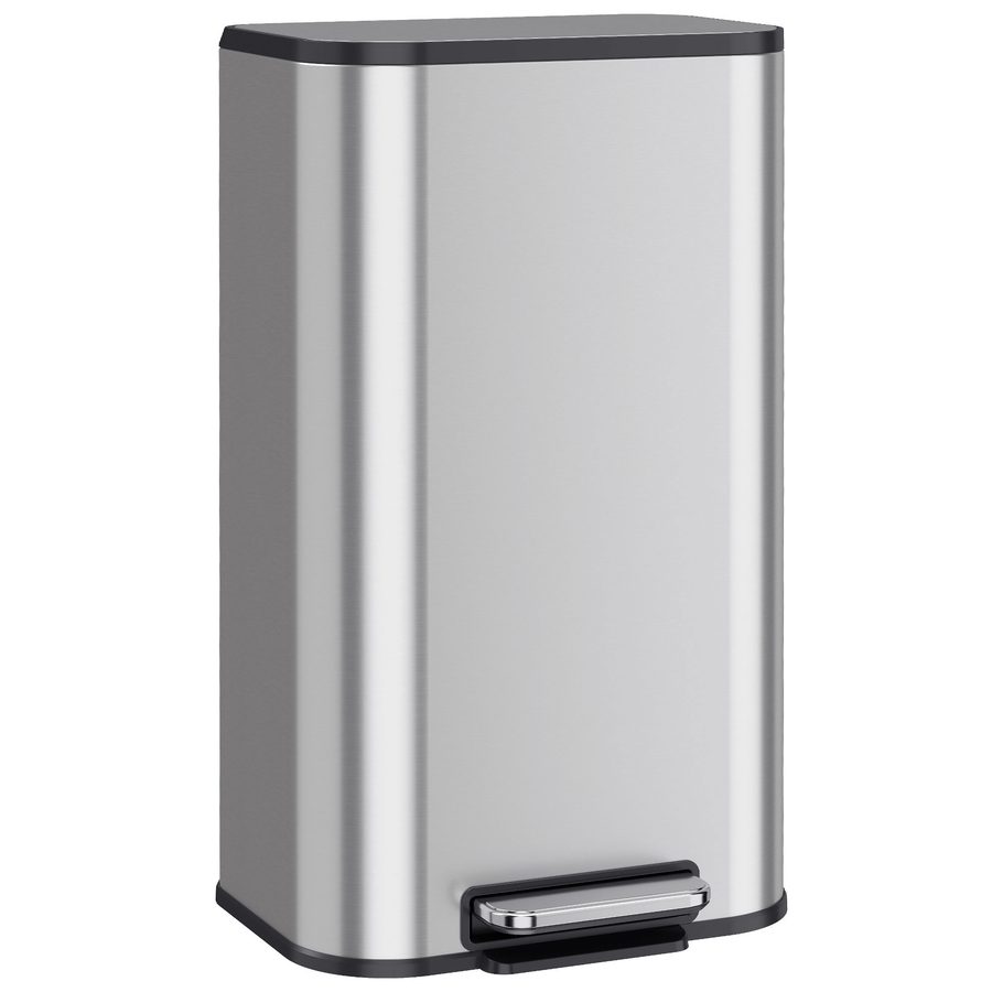 HOMCOM Mülleimer Küche, 30 L Abfalleimer aus Edelstahl mit Soft-Close-Deckel und Offenhaltefunktion, Herausnehmbarer Inneneimer, Treteimer, Silber   Aosom