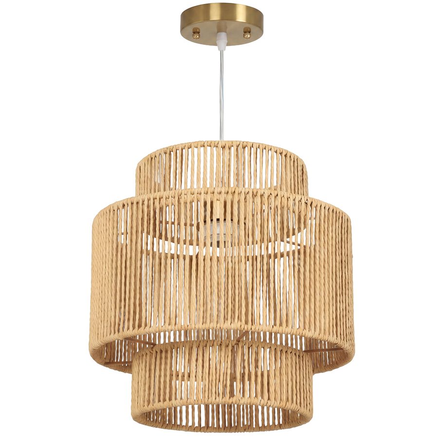 HOMCOM Pendelleuchte Hängelampe mit E27 Fassung, Boho-Stil, Hängeleuchte Deckenlampe mit Lampenschirm aus Hanfseil für Küche, Esszimmer, Hellbraun   Aosom