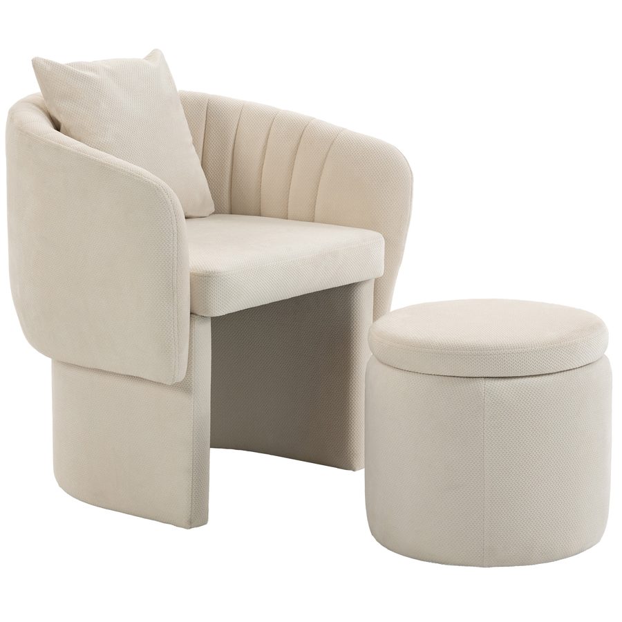 HOMCOM Relaxsessel mit Hocker Loungesessel mit Geschwungene Rückenlehne, Armlehnen, Nordischer Chenille Gepolstert Sessel Lesesessel für Wohnzimmer, Schlafzimmer, Beige   Aosom