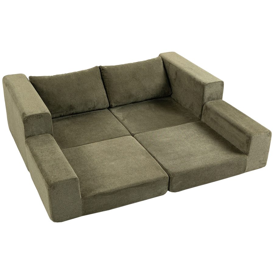 HOMCOM Schlafsofa, 4-in-1 2 Sitzer Sofa mit Schlaffunktion, 208 cm Schlafcouch Boneless Bodensofa Cloud-Couch mit Chenille-Optik, 2 Kissen für Wohnzimmer, Grün   Aosom