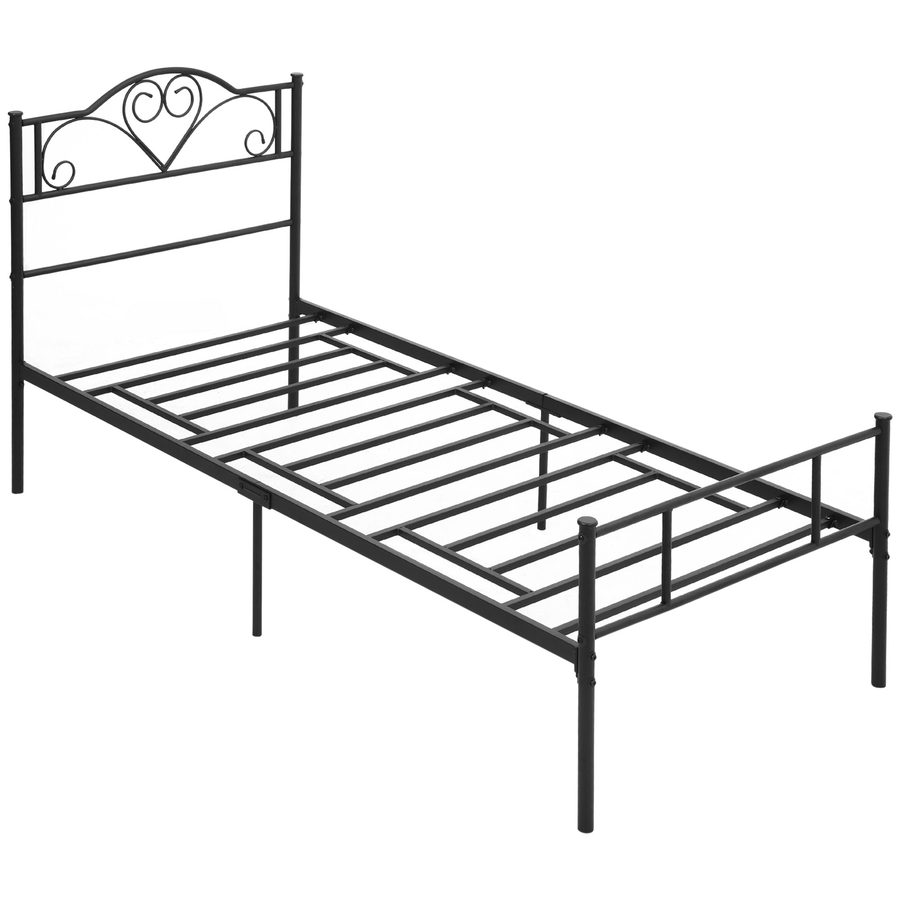 HOMCOM Bett 90 x 200 cm Stahl mit Lattenrost Bettrahmen Unterbettaufbewahrung mit Kopf- und Fußteil, Einzelbett, Bettgestell, 31 cm hoch, Schwarz   Aosom