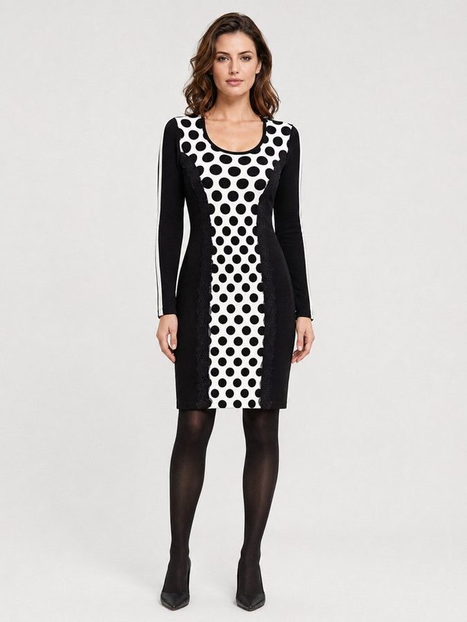Passioni Strickkleid mit Punktmuster und Farbblock Minikleid von Passioni