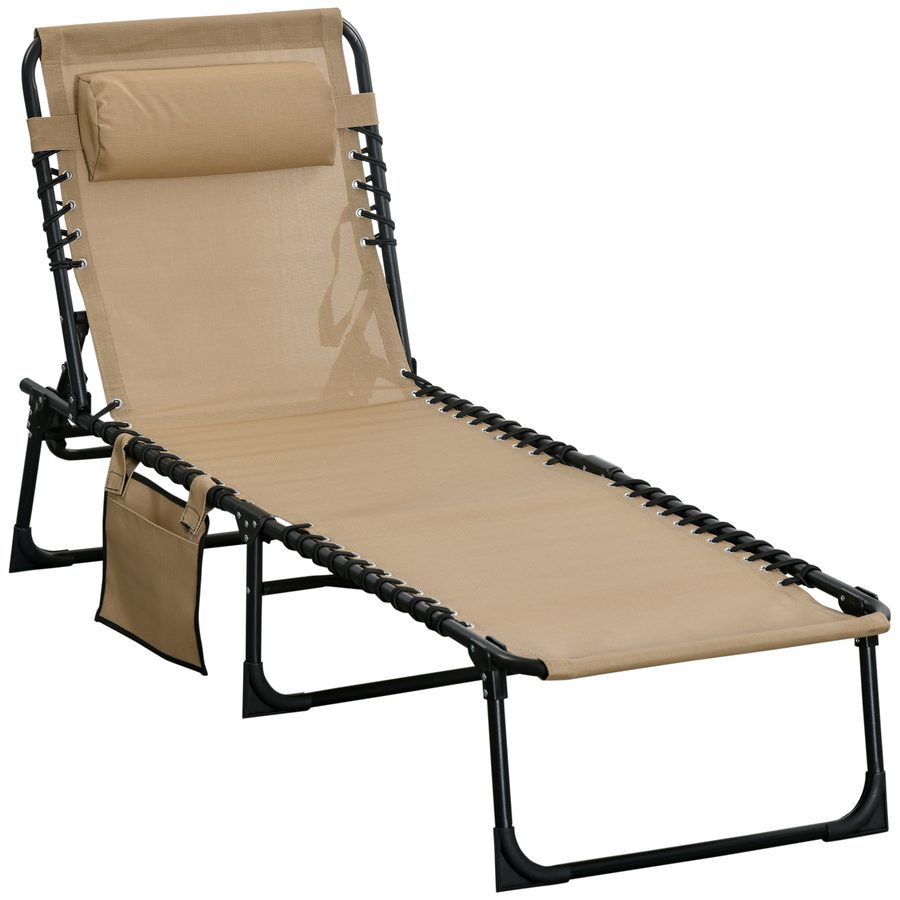 Outsunny Klappbare Sonnenliege mit Tasche und verstellbarer Rückenlehne, Gartenliege mit Kissen, atmungsaktive Texteline-Sitzfläche, für Strand Pool Garten, 58x189x30cm, Beige   Aosom