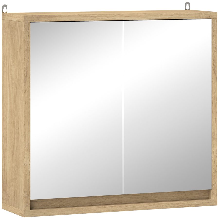 HOMCOM Badezimmerschrank mit 2 Spiegeltüren, Aufbewahrungsschrank mit verstellbarem Regal, 48x14.5x45cm, Holzfarbe   Aosom