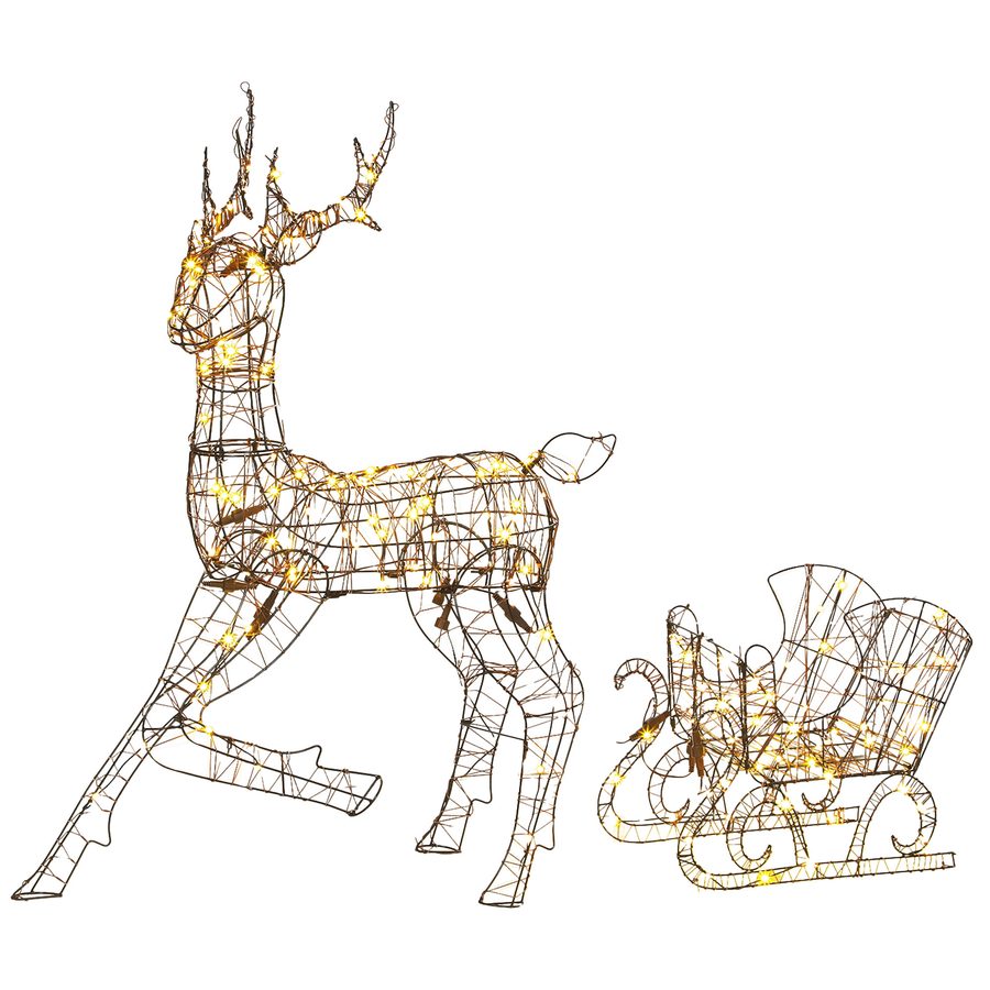 Outsunny LED Rentier mit Schlitten, 175 Warmweiße LEDs, Weihnachtsbeleuchtung mit 8 Lichtmodi, Timer, Weihnachtsfigur aus Polyrattan, Metallrahmen, für Innen und Aussen, Braun   Aosom