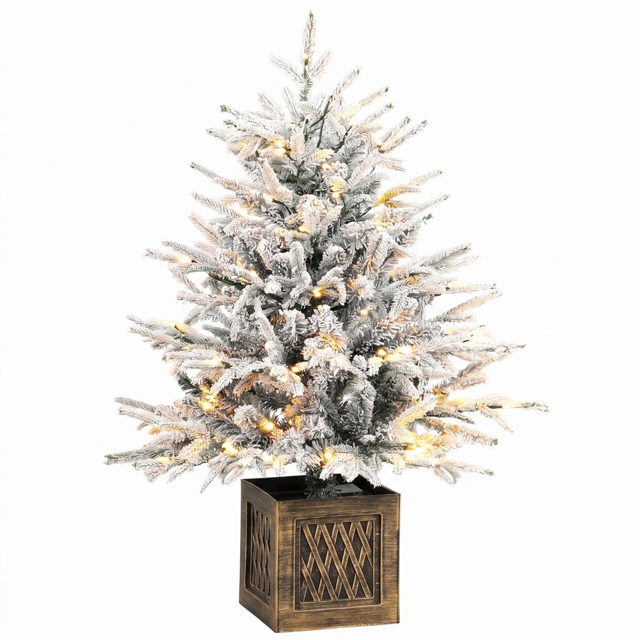 HOMCOM Tisch-Weihnachtsbaum 90 cm, vorbeleuchtet und beschneit, künstlicher Weihnachtsbaum mit 70 warmweißen LEDs, 488 Spitzen, Standfuß, Grün/Weiß   Aosom von HOMCOM