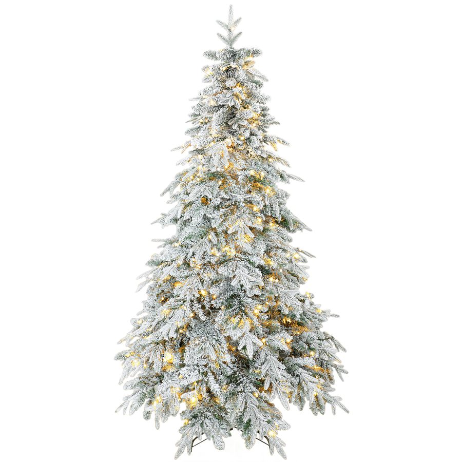 HOMCOM Verschneiter Weihnachtsbaum 210cm mit 450 warmweißen LEDs, dichter realistischer Tannenbaum, Timer, Fernbedienung, 8 Modi, 1080 feuerhemmende Zweige, klappbarer Stahlfuß, einfache Montage, Grün   Aosom