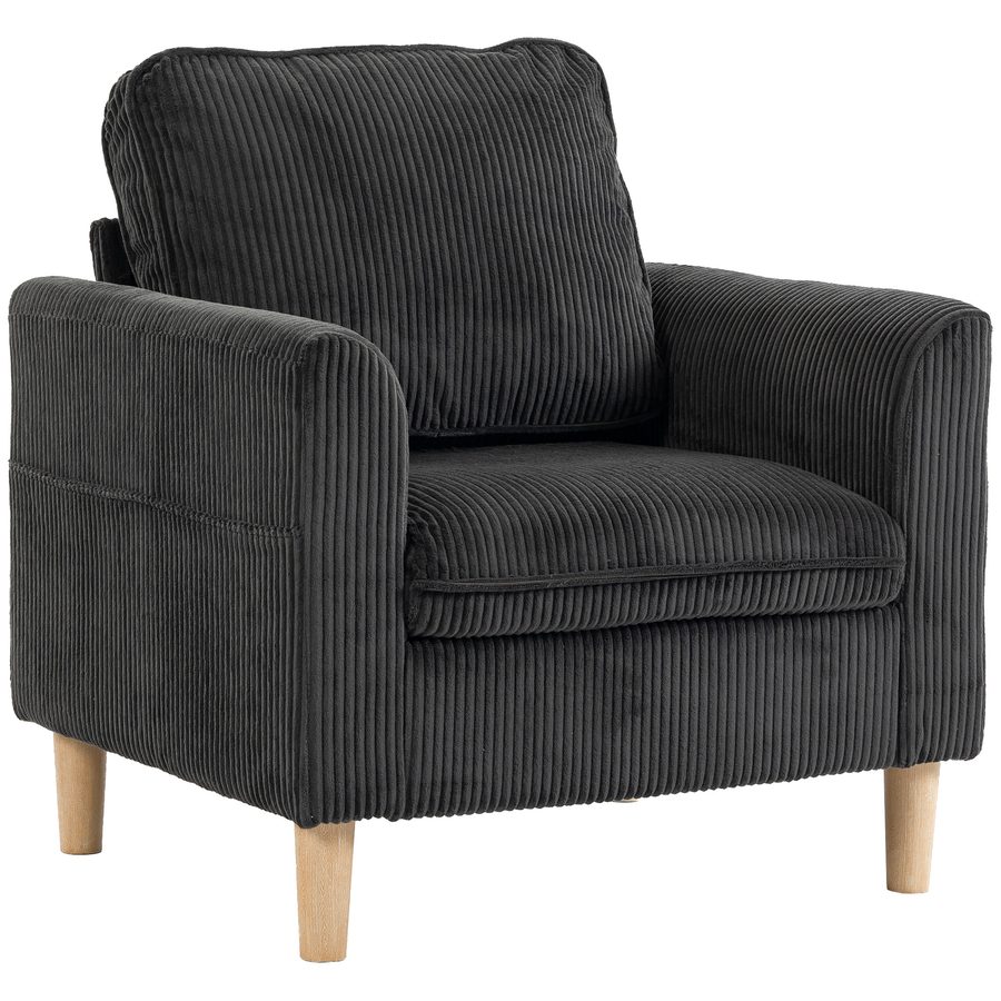 HOMCOM Wohnzimmersessel aus Kordvelours, gepolsterter Einzelsessel mit breiter Sitzfläche und Taschenfederkern, moderner Stil, für Schlafzimmer, Wohnzimmer, kleine Räume, Dunkelgrau   Aosom