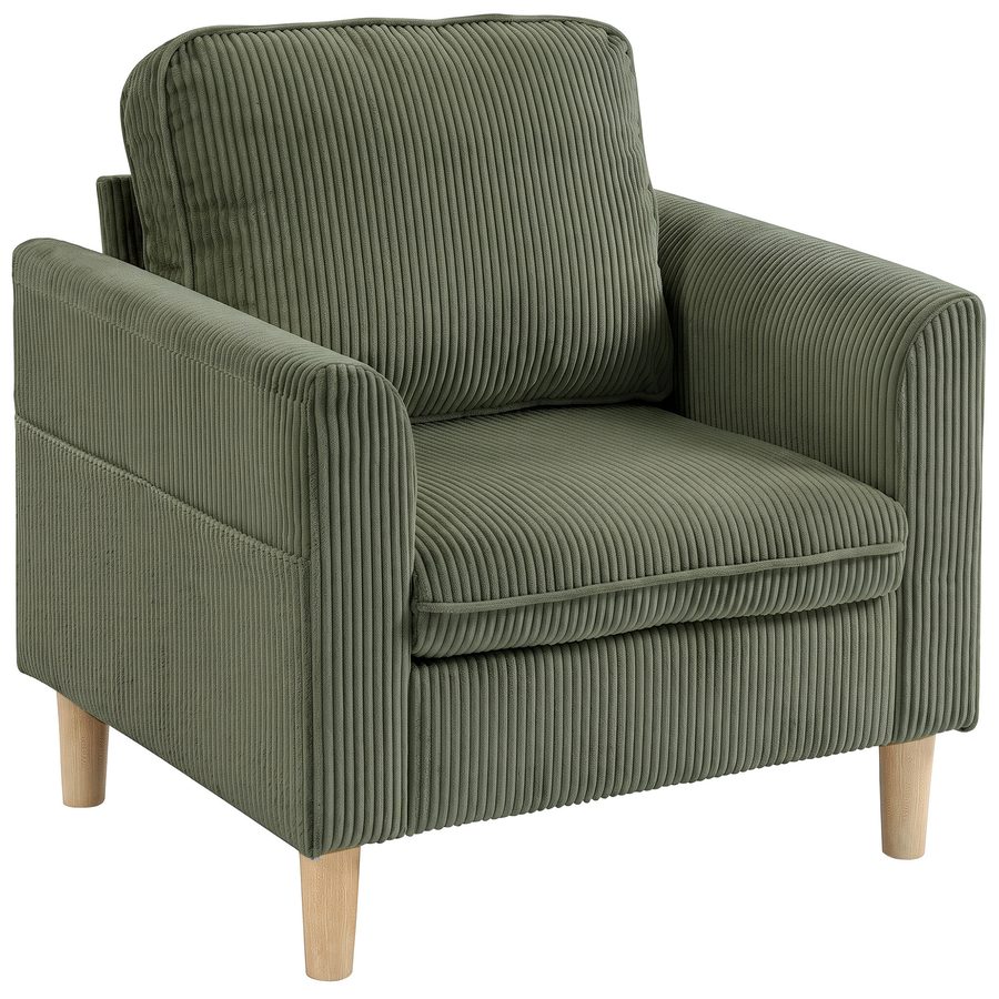 HOMCOM Kordvelours-Wohnzimmersessel, gepolsterter 1-Sitzer mit breiter Sitzfläche und Federkernkissen, moderner Stil, für Schlafzimmer, Wohnzimmer, kleine Räume, Grün   Aosom