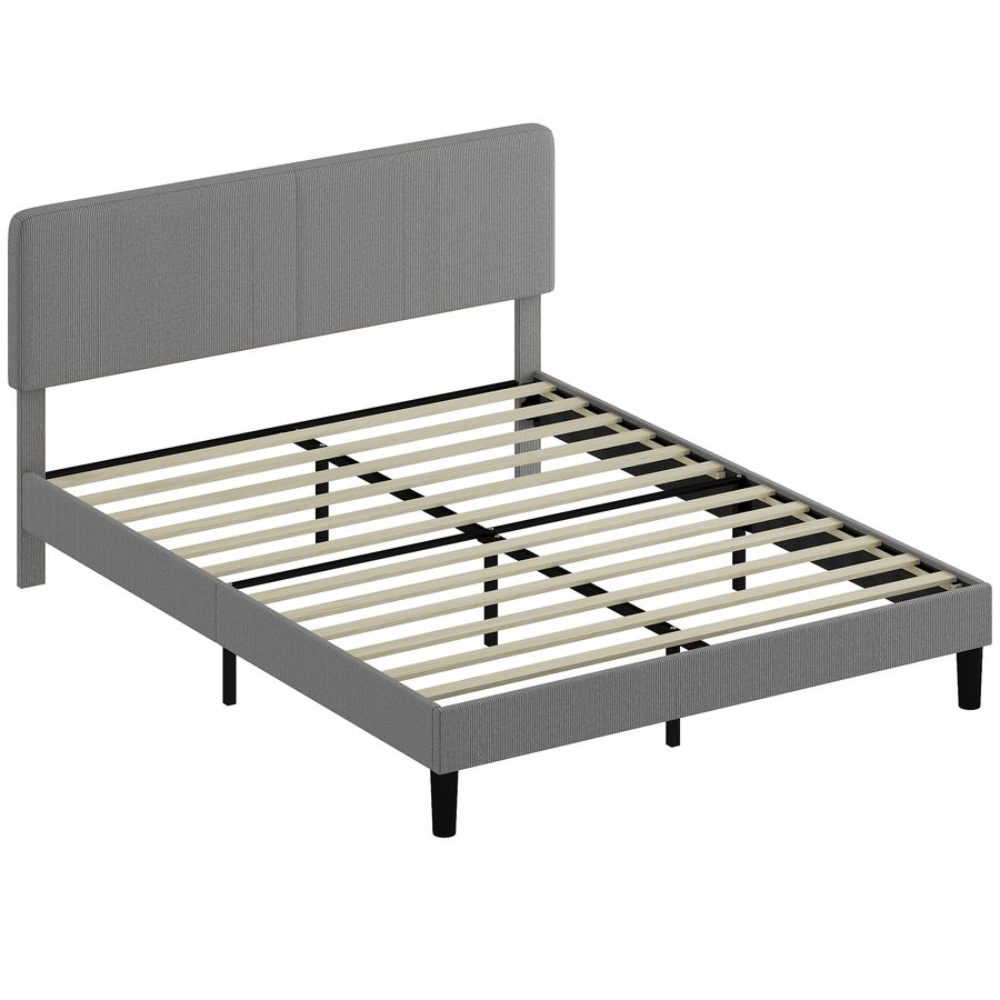 HOMCOM Bettgestell 160 x 200 cm mit Lattenrost, verstellbares Kopfteil, gepolstertes Doppelbett aus Kordvelours, Holzlattenrost, Stauraum darunter, geräuscharm, einfache Montage, grau   Aosom