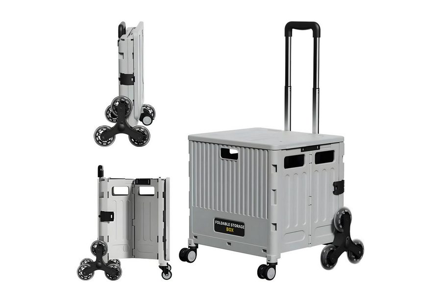 FOXSPORT Einkaufstrolley klappbar, Einkaufswagen mit Treppensteigfunktion, 39 l, Handwagen mit Deckel, Tragkraft 45 kg, 8-Rad leichte Transportwagen