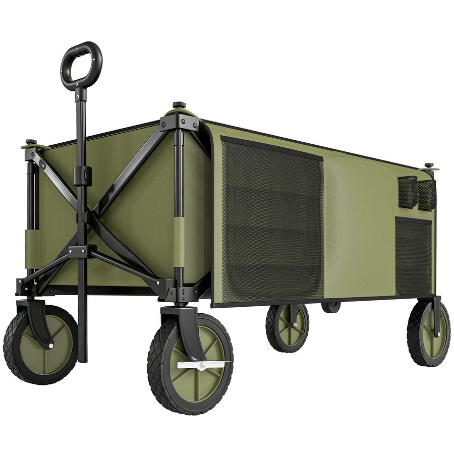 Outsunny Strandwagen, klappbarer Transportwagen 4 Räder abnehmbare Plane höhenverstellbarer Griff neigbarer Tablett klappbar und 5 Aufbewahrungstaschen 108 x 55 x 93 cm grün   Aosom