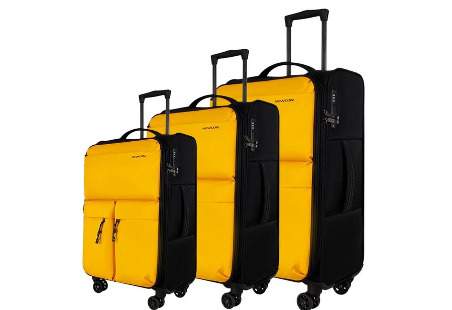NEWCOM Trolleyset Design Kofferset Stoffkoffer/ Weichschalenkoffer Set, 4 Rollen, (Größen L/M/XS, 3 tlg., Gelb Erweiterbarer Reisekoffer), Super Leicht, Haltbar Weichgepäck