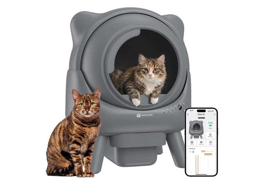 AmiCura Katzenecktoilette 2026 katzenklo selbstreinigend 95L/12 selbstreinigende katzentoilette, XXL Katzenklo 95L+12L, 50 dB leise, sicher für mehrere Katzen von AmiCura